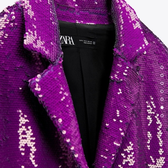 Zara Sequin Blazer Notch Lapel Oversized Jacket Purple Fuchsia XS - Picture 6 of 15